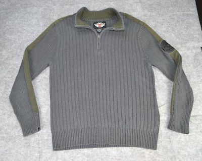 Harley Davidson Sweater Size Large Gray Cotton Cable Knit 1/4 Zip HD Patch - Image 1 of 4