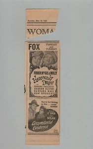 1945 "Himmlische Tage" Fibber McGee & Molly & More Zeitungsanzeige 6,5x2" 0C24 - Bild 1 von 2