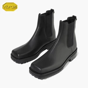 Botas Chelsea Firenze Atelier Para Hombres Cuero Negro Puntera Cuadrada Tobillo con Suela Vibram - Imagen 1 de 12