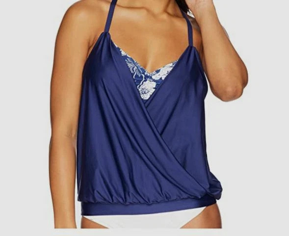 Next Women's Blue Zen Garden Surplice Double Up Tankini V-Neck Size 34B/C