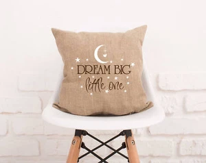 Burlap Pillowcase. Dream Big Little One Pillow Cover. Nursery Kids Pillow #117 - Picture 1 of 4