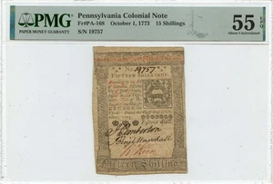 1773 October 1, 15 Shillings Pennsylvania Colonial Note FR#PA-168 PMG AU55 EPQ - Picture 1 of 2