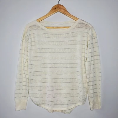 Athleta Mix It Up Sweater Athletic Cotton Linen Top Striped Cream Size Small - Image 1 of 4