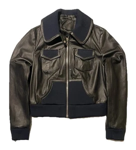 NWOT Rodarte + & Other Stories Cropped Black Full Zip Women Leather Jacket Sz 10 - Picture 1 of 17