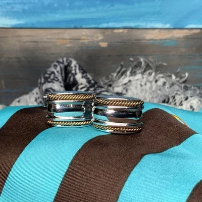 优雅的 DOLAN BULLOCK 纯银和 14K 黄金袖扣带盒 — 第 1/4 张图片