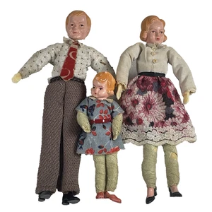 Caco Vintage Puppenfamilie x3 fadenumwickelte Gliedmaßen Miniatur Mama Papa Mädchen Deutsch - Bild 1 von 11