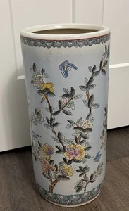 Soporte paraguas de porcelana medallón rosa chino vintage superior 19" x 8" - Imagen 1 de 5