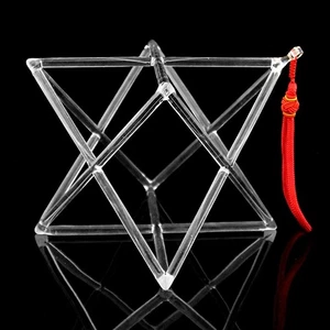 9"Transparent Color Chakra Clear Quartz Crystal Singing Merkaba Pyramid Sound - Picture 1 of 7