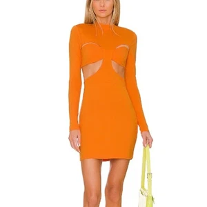 h:ours Orange Bodycon Mini Dress XS Revolve Cut Out Waist Going Out $210 NEW - Picture 1 of 8