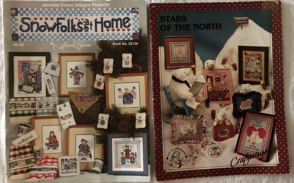Lot of 2 Cross Stitch Pattern Booklets Snowmen Polar Bears Winter - Image 1 of 2