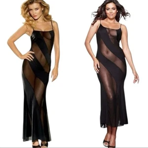 VTG 90s Fredericks of Hollywood Maxi Slip Dress Lg Black Spiral Mesh Whismigoth - Picture 1 of 8