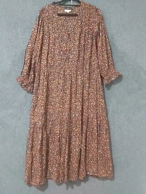 Auguste Size XL Brown Animal Print Midi Dress Ruffle Sleeve V-Neck - image 1 of 4
