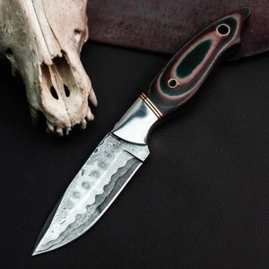 Wild Blades 8.5" Full Tang Hunting Knife Handmade EDC Damascus + Leather Sheath - Picture 1 of 12