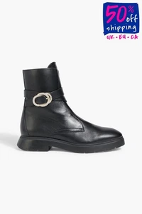 RRP€550 STUART WEITZMAN Leather Ankle Boots US8 UK5.5 EU38.5 Rhinestone Buckle - Picture 1 of 12