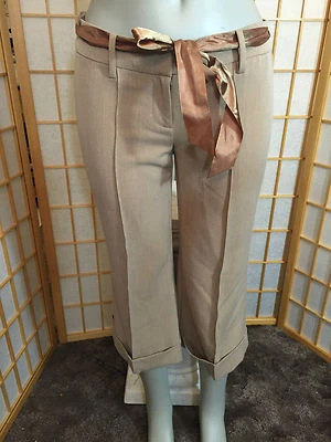 Arden B Brown Capri Cropped  Satin Belt Beaded Poly Blend Pants Womens Size 6 - Image 1 of 4