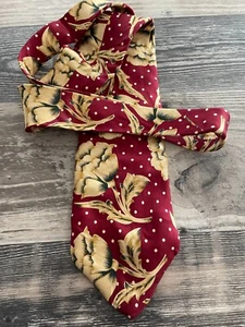Valentino Pietro Men's Red & Tan Polka Dot Floral Silk Tie - Picture 1 of 4