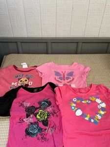 Lot - Girls 6T Shirt Lot of 4 Graphic Tees Flowers Pug Butterfly Playwear #GB-1 - Picture 1 of 6