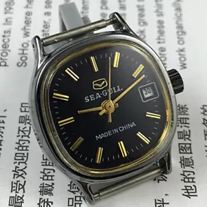 26mm Black Case Seagull Manual Mechanical Lady Watch Single Calendar Golden Nail - Picture 1 of 7