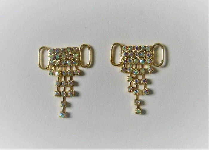 CRAFT-SEWING-SWIMWEAR 2x 27x35mm Gold Colour Crystal & Rhinestone Bikini Buckles - Image 1 of 1