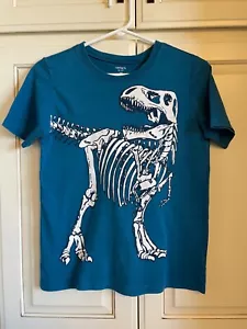 Carter's Kid Teal Blue Size 14 Short Sleeve w/White T-Rex Dinosaur Skeleton - Picture 1 of 6