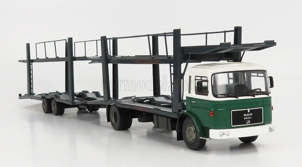 IXO MAN 1970 Trasporto Auto con Rimorchio Scala 1:43 Modellino Camion - Verde/Bianco (TTRX027)