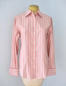EX COND Brooks Brothers Pink Stripe All Cotton Fitted Blouse Top French Cuffs 10 - Picture 1 of 7