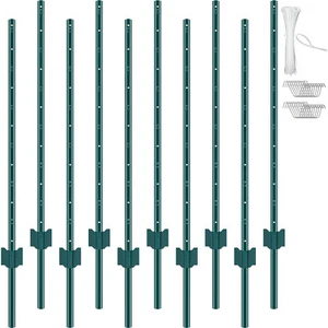 VEVOR 4 Feet Fence Post 10 Pack T-Post Heavy Duty Metal Fence Posts Green - Picture 1 of 12
