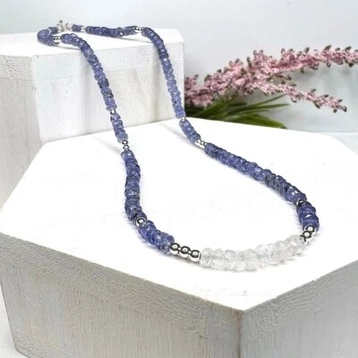 A++ Blue Tanzanite & Moonstone Faceted Rondelle Gemstone Beaded Necklaces 18'' - Image 1 of 4