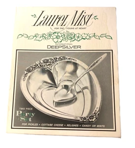 Laurel Mist Deep Silver Inlaid Serving Spoon Candy Dish vintage in box - Picture 1 of 12