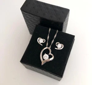 Luxus Schmuck Set Herz ❤️ Zirkonia Kristall Ohrringe Kette 925er Silber Etui - Bild 1 von 12