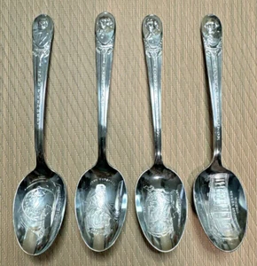 4 Vtg WM Rogers Pres. Silverplate Spoons Jefferson, Washington, Adams, Kennedy - Picture 1 of 12