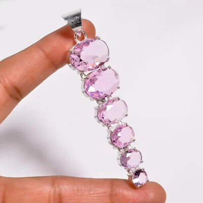 Rose Quartz Gemstone Handmade Pendant,925 Sterling Silver Rose Quartz Pendant3in - Image 1 of 4