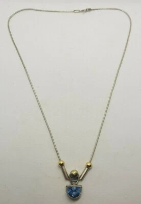 COLLAR HECHO EN ITALIA PLATA 925 + CUENTAS DE ORO Y TOPACIO AZUL BUEN TRABAJO  Foto 1 de 4