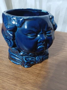 Antique 1800 BAD Baby Good Two Face Baby Cobalt Blue Tabbaco Pipe Jar. - Picture 1 of 7