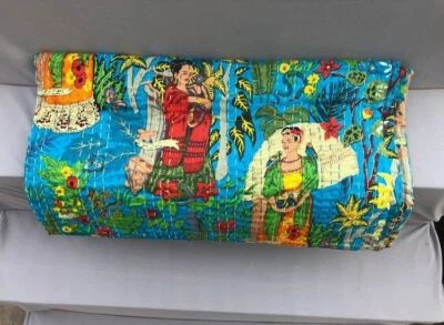 Frida Kahlo Indian Handmade Kantha Quilt Throw cotton bedspread Bedding Blanket - Image 1 of 4