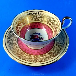 Beautiful Pink and Gold with Floral Center Aynsley Tea Cup & Saucer - Picture 1 of 3