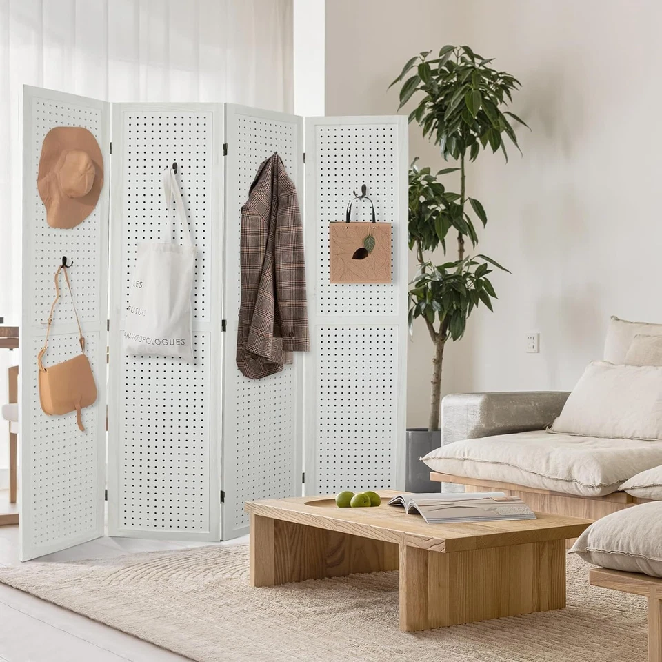 4/6 Panel Room Dividers Pegboard Display Stand Wood Folding Privacy Screens - Image 1 of 2