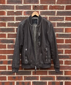 All Saints Mens MOMOTO Leather Bomber Jacket XS Biker Extra Small AllSaints - Picture 1 of 18