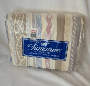 Vintage NOS Signature Full Double Bed Sheet Set Flat Fitted 2 cases Stripe/cream - Picture 1 of 2