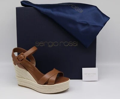 Sergio Rossi Espadrille Wedge 4" Brown Sandals Women's Size US 6 Brand New - Image 1 of 4