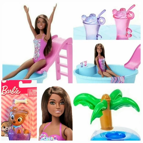 Barbie Blitz Pool Playset, Puppy, slide, 2 Doll Floats, Brown Hair, Multi Race Cover
