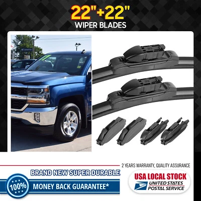 Front OEM Wiper Blades 22"+22" All Season For Chevrolet Silverado 2500 2003 2004 - Image 1 of 4