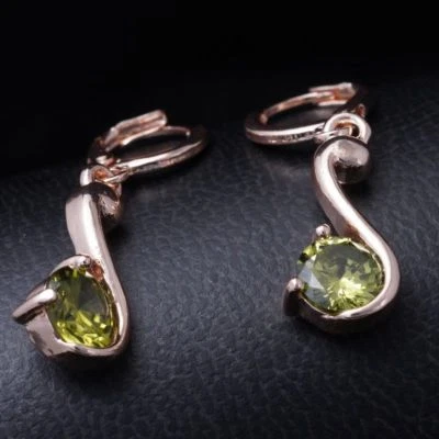 Pretty New Rose Gold Plated Round Olive Green CZ Music Note Dangle Drop Earrings - Image 1 of 3