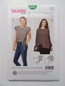 Burda 6459 Asymmetrical Mock-Wrap Blouse w Tie Band, Puff Sleeves Sz 8-20 UNCUT - Picture 1 of 3