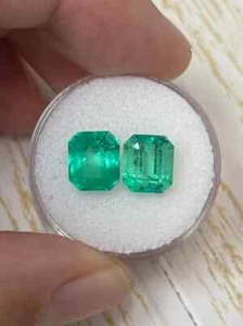 5.19tcw 9x8 Matching Loose Colombian Emeralds-Emerald Cut, Loose Emeralds Pair - Picture 1 of 10