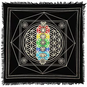 7 Chakra Altar Table Cloth Hexagonal Metatron Tarot Spread Witchcraft Alter - Picture 1 of 23