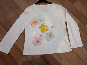 LADIES WHITE COTTON TOP BUST 39" EMBROIDERED FLOWERS & TINY BEADS SIZE 12/14 - Picture 1 of 9