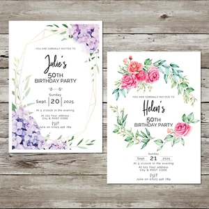 Personalised Birthday Party Invitations Floral rustic 21st 30th 40th 50th 60th - Picture 1 of 12