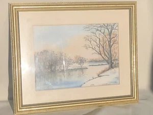 Aquarell / Kohle Landschaft Rolleston Teich von Maureen Doody 1996 Original - Bild 1 von 12