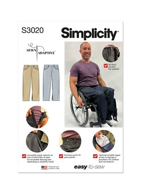 SIMPLICITY 3020 UNISEX ADAPTIVE JEANS Sewing Pattern Sizes 6-14 14-22 - Image 1 of 4